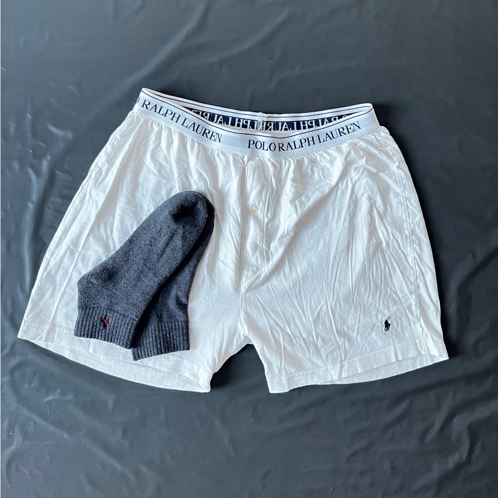 Polo Ralph Lauren Wicking Knit Boxer White cotton men's M and pair of socks